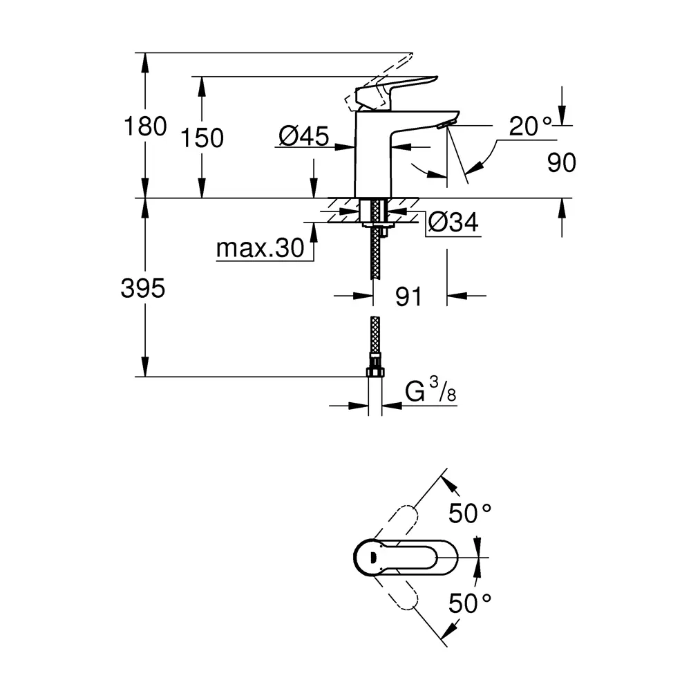 Смеситель для раковины Grohe Start Edge однорычажный цвет хром STLM-2109525 - Вид №4