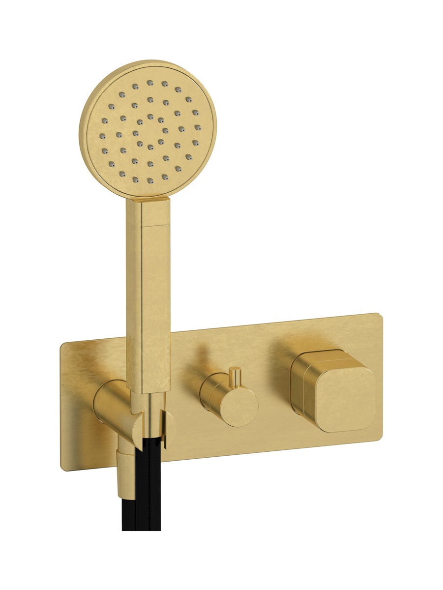Прогрессивный настенный смеситель для душа на 2 потребителя со встроенным душевым гарнитуром. WE ARE IB eo313on_1 Natural Brass Elio