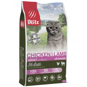 ПР0055604 Корм для кошек Holistic низкозерновой, курица, ягненок сух. 1,5кг Blitz