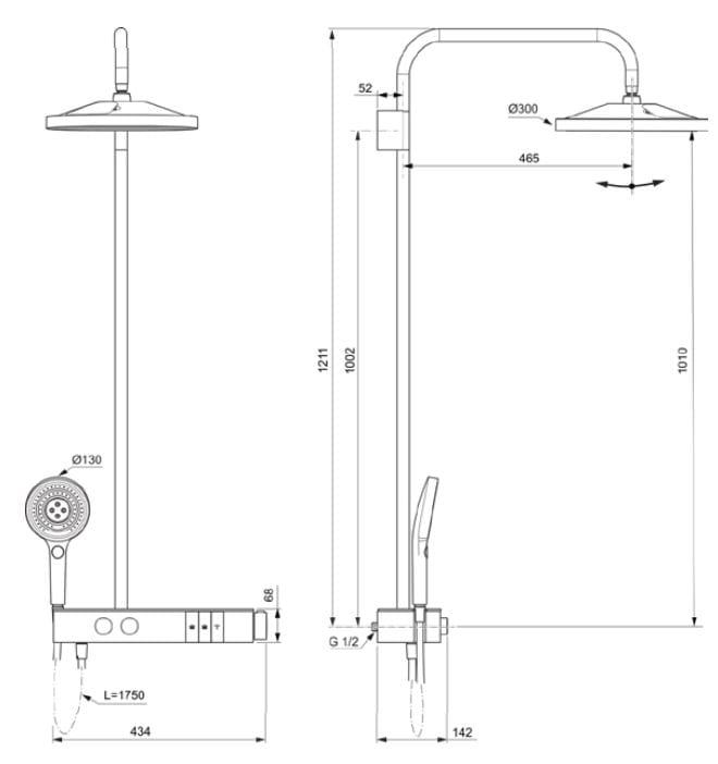 Настенная термостатическая душевая колонна с ручным душем Ideal Standard Ceratherm Solos ARCH-00123987 - Вид №20