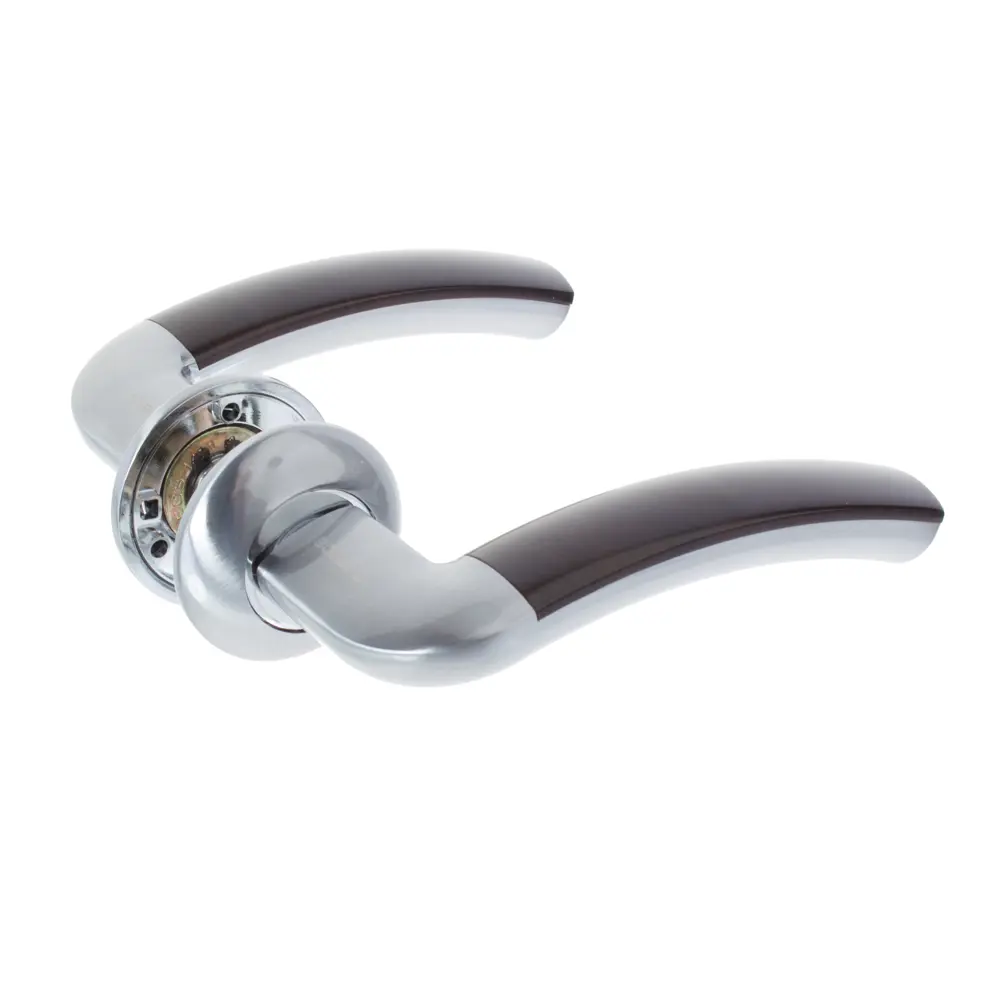 Ручки дверные на розетке Apecs H-0576-Z, цинковый сплав, цвет сатин/дерево/хром STLM-2136712 - Вид №1