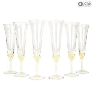 2783 ORIGINALMURANOGLASS Набор из 6 бокалов-флюте для шампанского - дутое стекло - Original Murano Glass OMG 7 см