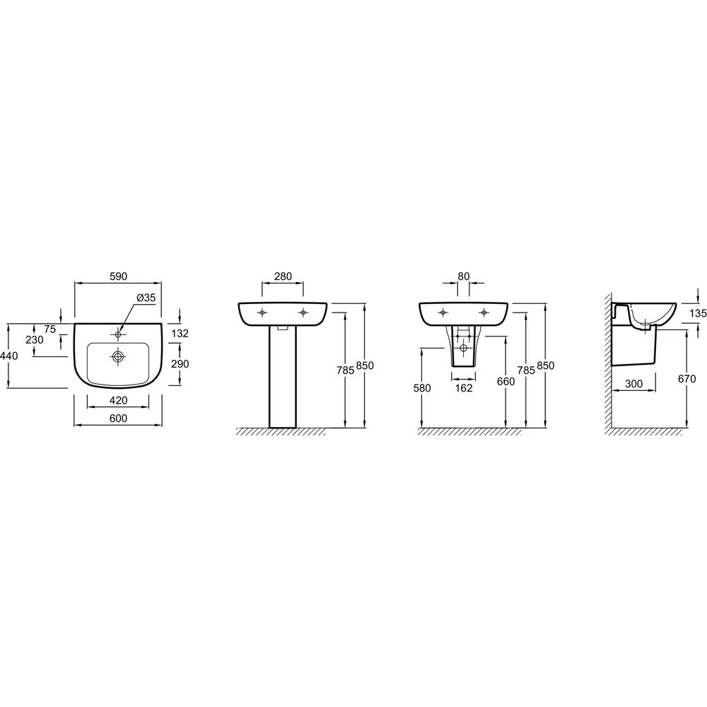Раковина Jacob Delafon Odeon Up 60 см фарфор, цвет белый STLM-2105081 - Вид №6