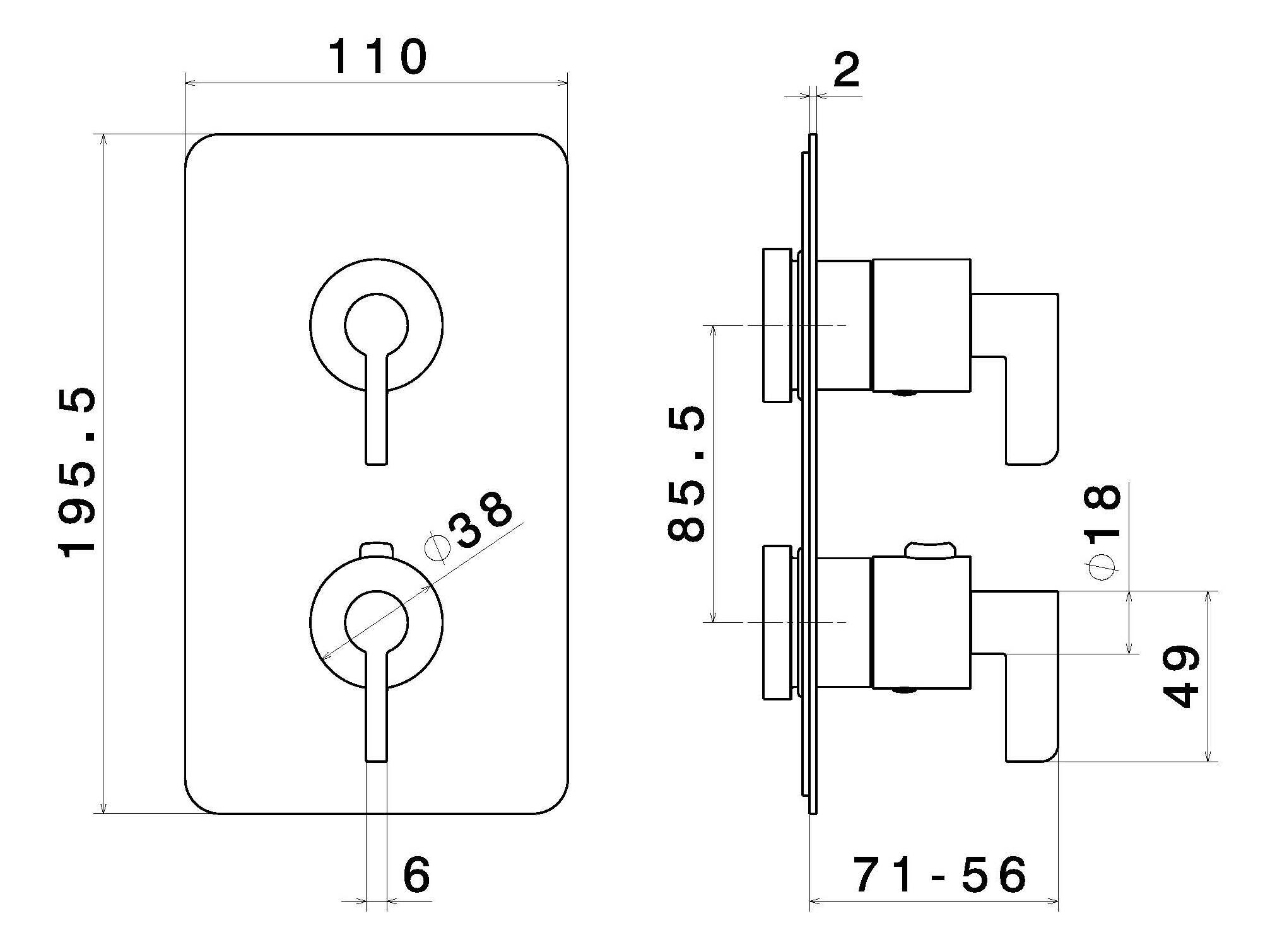 Встраиваемый термостатический смеситель для душа с 2 отверстиями Newform BLINK CHIC ARCH-00070305 - Вид №2