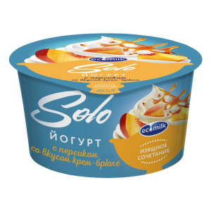 Йогурт с персиком и со вкусом крем-брюле 5% Экомилк Solo 130 г БЗМЖ