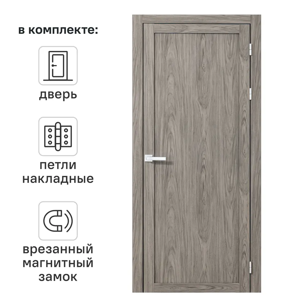 Дверь межкомнатная глухая Корсика 60x230 см полипропилен цвет орех текстурный с замком и петлями 89446428 STLM-2207003 PORTIKA 
