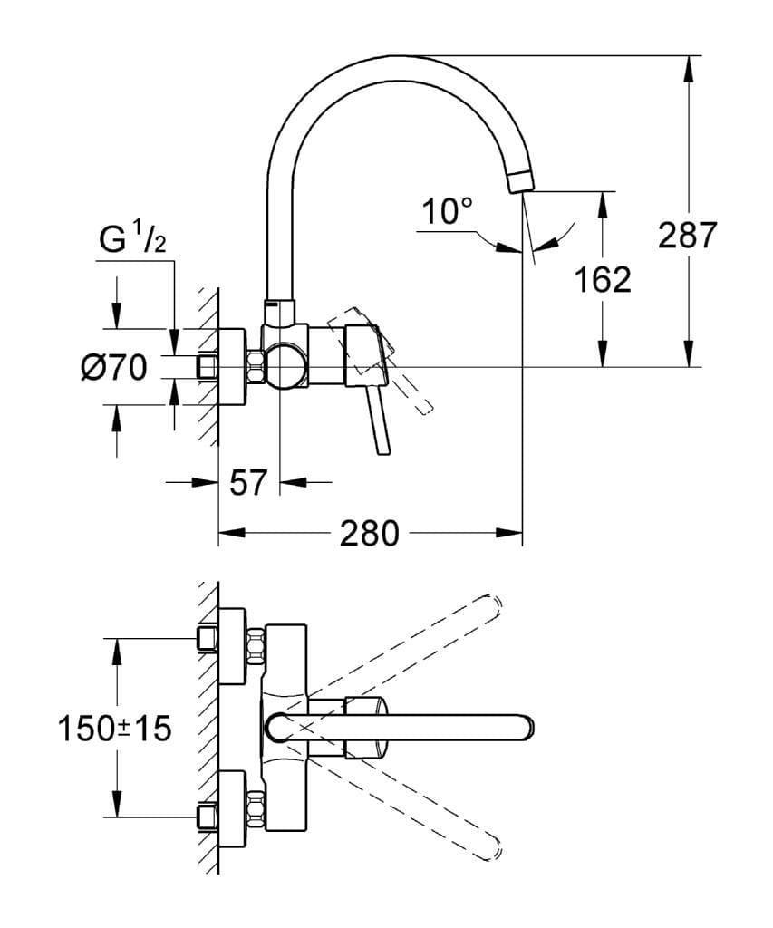 Смеситель для кухни с 2 отверстиями и поворотным изливом Grohe концепция ARCH-00009414 - Вид №1