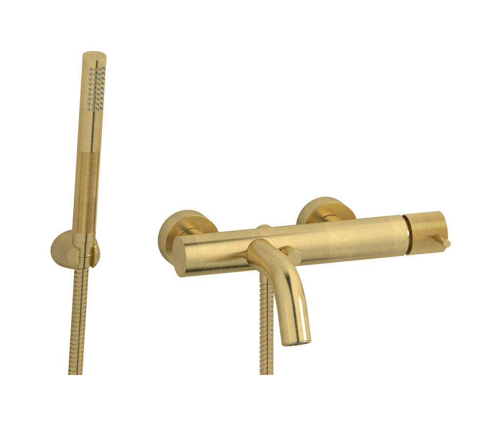 Настенный смеситель для ванной в комплекте с душевым гарнитуром. WE ARE IB id250on Natural Brass Industria