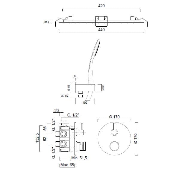 Встраиваемый набор для душа с ручным душем Rubinetteria Giulini MyRing Deluxe ARCH-00060853 - Вид №2