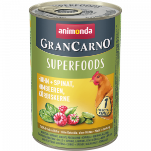 ПР0058883 Корм для собак Gran Carno Superfoods курица, шпинат, малина, тыквенные семечки банка 400г Animonda