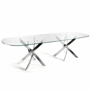 Обеденный стол стеклянный с двойным основанием хром 300 см F2133-GRAN от Angel Cerda ANGEL CERDA  321344 Прозрачный