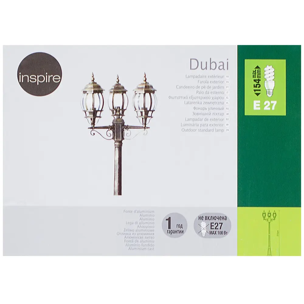 Столб уличный Inspire Dubai 3xE27х60 Вт, 2,1 м, цвет чёрный STLM-2203430 - Вид №1
