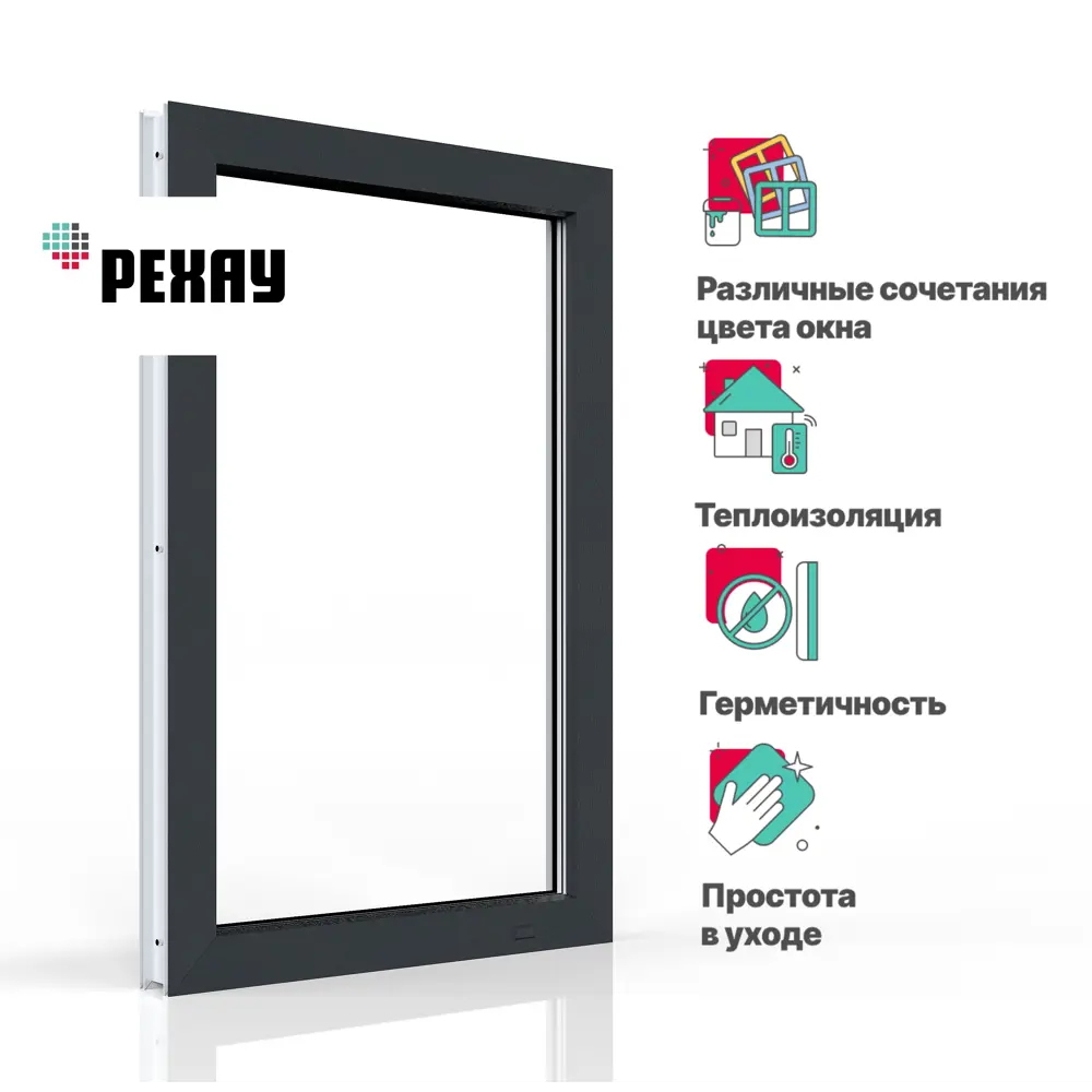 Пластиковое окно ПВХ Rehau глухое 1600х700мм (ВхШ) двухкамерный стеклопакет антрацитово-серый/белый