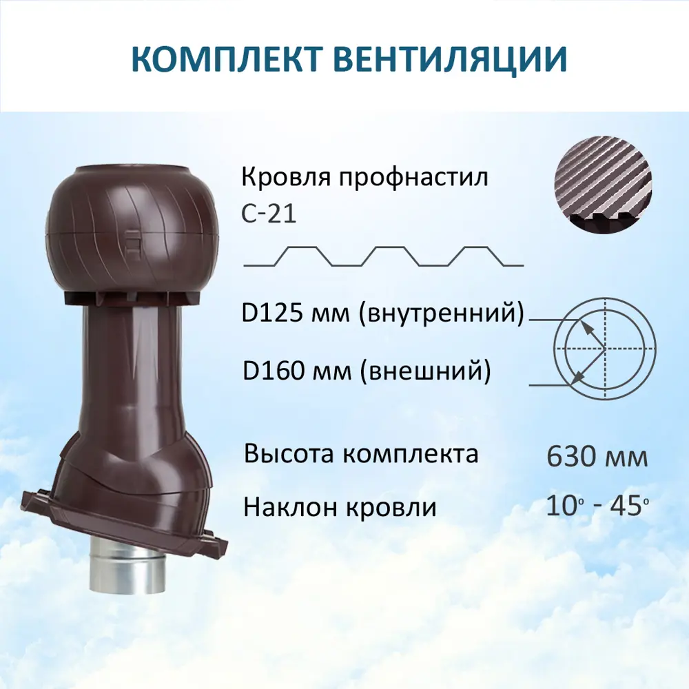 Комплект вентиляции для профнастила Gervent PROF-21 D125/160 мм цвет коричневый