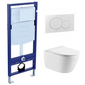 Комплект инсталляция с унитазом Aquatek Оберон с арматурой Geberit с кнопкой цвет белый