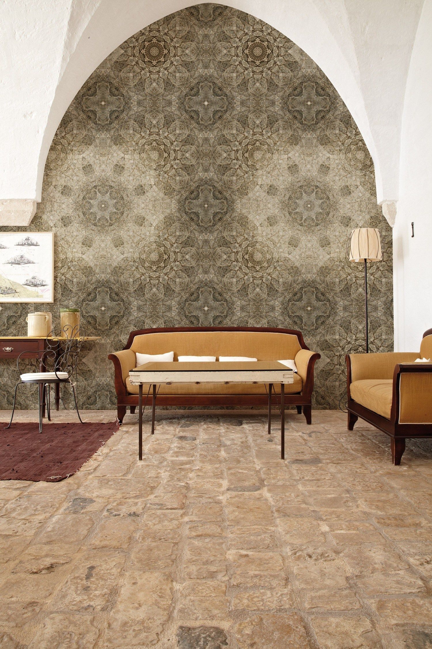 Геометрические оптические панорамные обои из стекловолокна EQ Dekor Inkiostro Bianco PERSIAN SAND ARCH-00069516