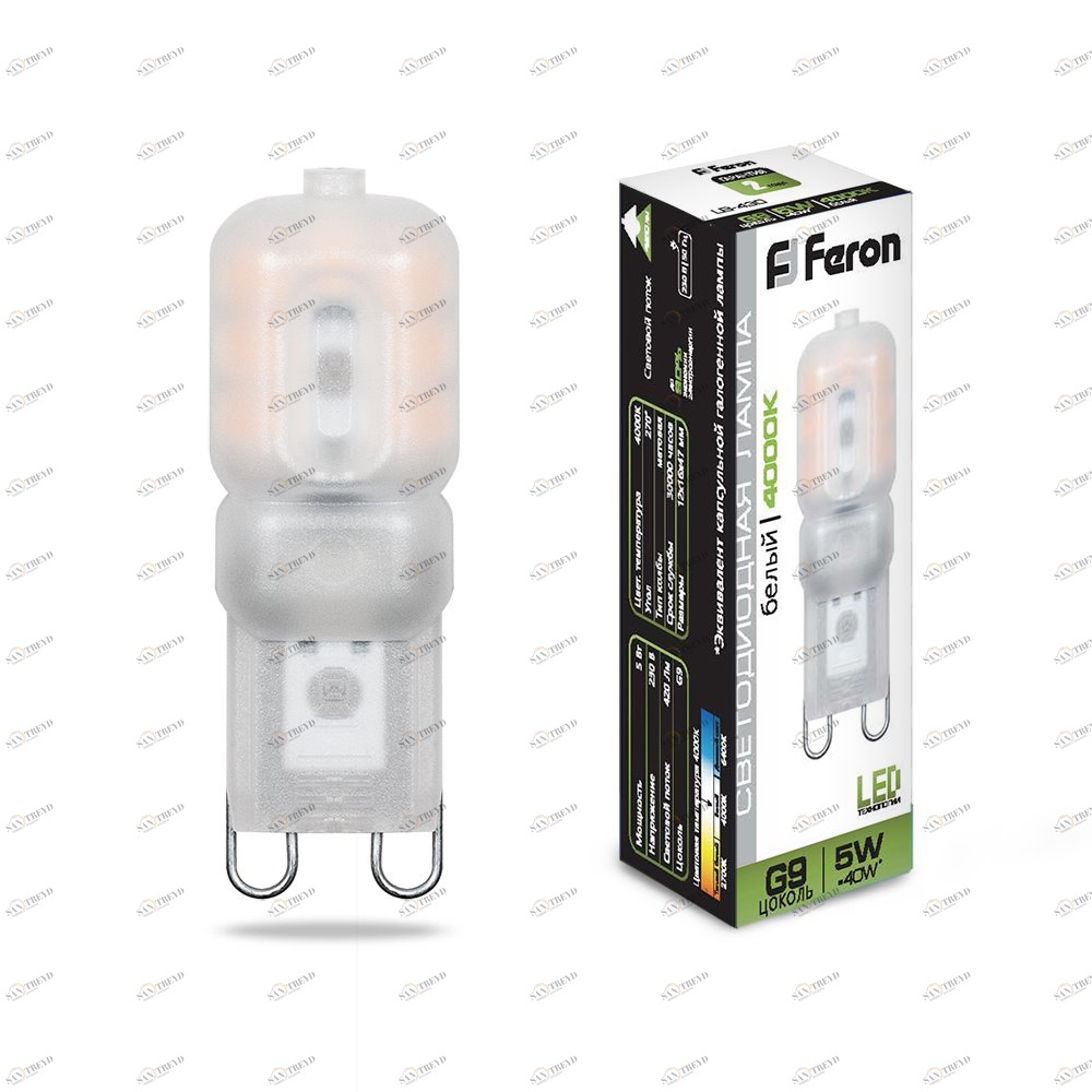 Лампа светодиодная Feron G9 5W 4000K LB-430 25637 FERON  00-3956486 Матовый 