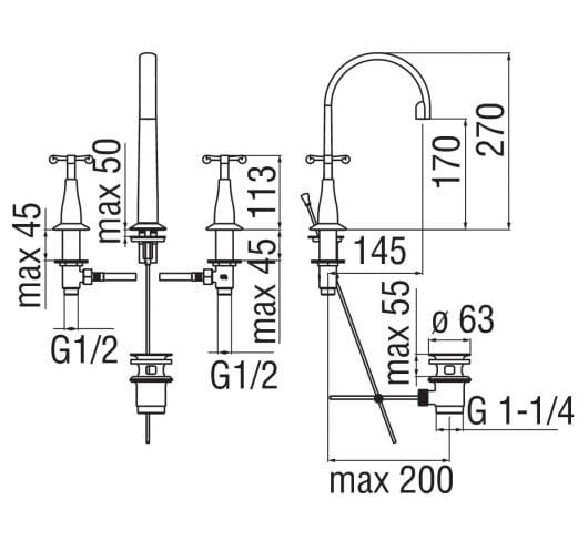 Смеситель для раковины с 3 отверстиями Nobili Carlos Primero ARCH-00090249 - Вид №2