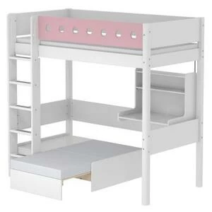 Кровать Flexa White Casa высокая со встроенным модулем, 190 см, розовая лакированная