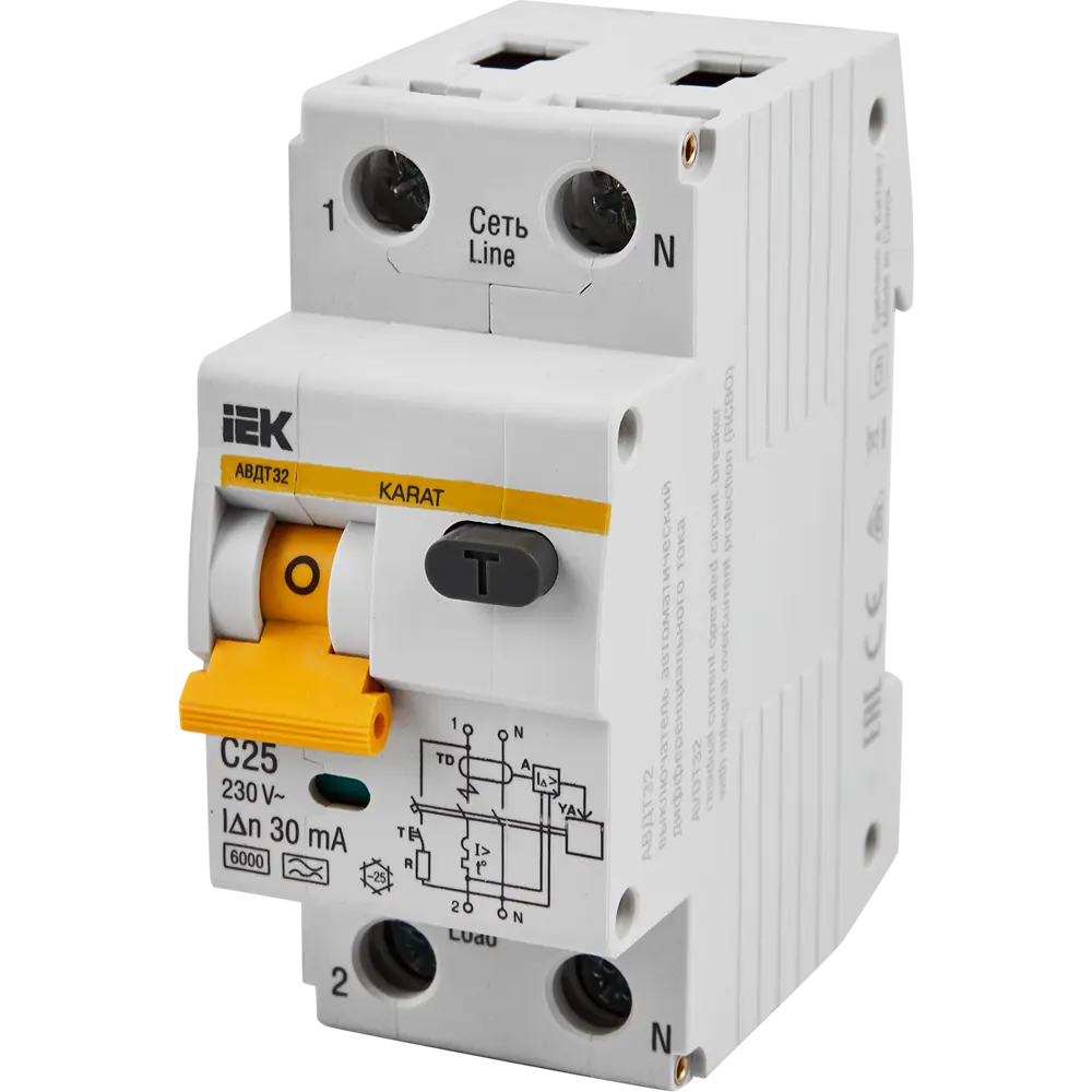 Дифференциальный автомат IEK АВДТ 32 2P C25 А 30 мА 6 кА AC MAD22-5-025-C-30 STLM-2202697 - Вид №1