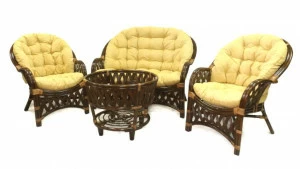 Мебель садовая мягкая коричневая, столик и кресла на 4 персоны Rich ЭКО ДИЗАЙН ПЛЕТЕНАЯ 009671 Желтый;коричневый
