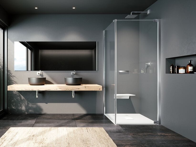 Стеклянная угловая душевая кабина с распашной дверью Provex Industrie E-Lite ARCH-00145165 - Вид №1