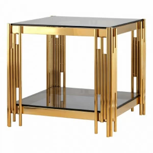 Журнальный столик стеклянный дымчатый с основанием золото 55х55 см "Гэтсби" STOOL GROUP  00-3881914 Золото