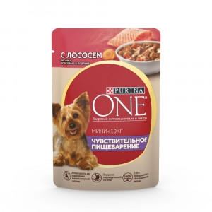 ПР0059701 Корм для собак для мелких пород с чувствительным пищеварением, лосось, рис, морковь пауч 85г ONE