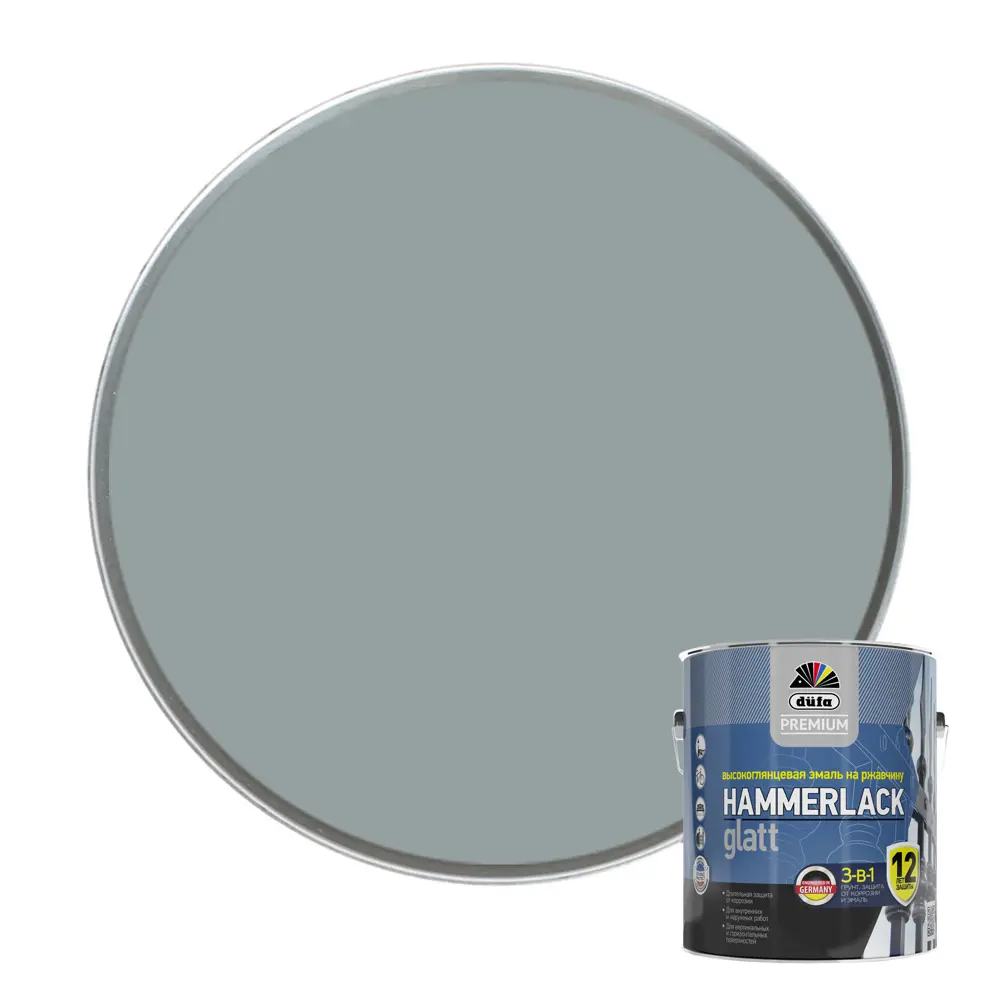 Эмаль по ржавчине 3 в 1 Dufa Hammerlack гладкая цвет серый 2.5 л STLM-2078728