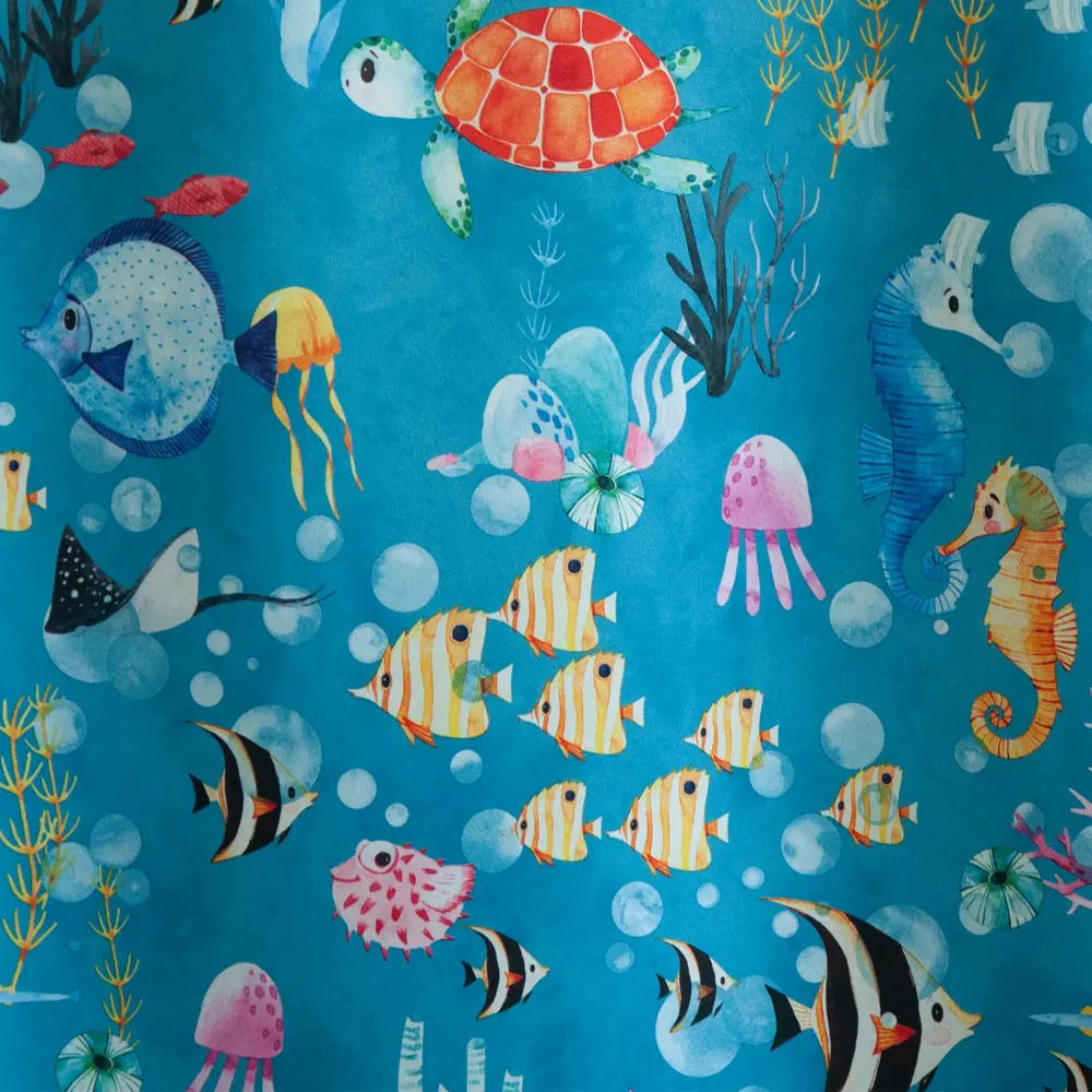 Штора на ленте блэкаут Рыбы 150x260 см цвет голубой SEASONS STLM-2178628 - Вид №1