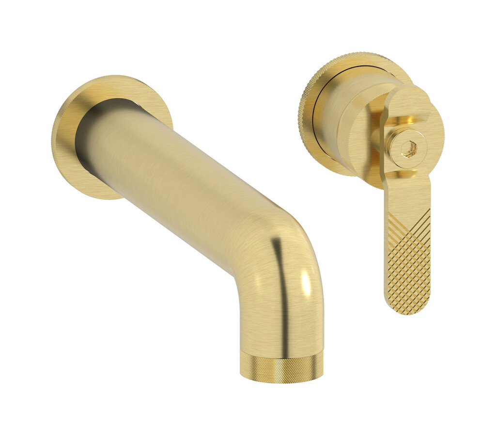 Встроенный в стену смеситель для раковины на 2 отверстия в комплекте с донным клапаном WE ARE IB b2406is Brushed Pale Gold Bold