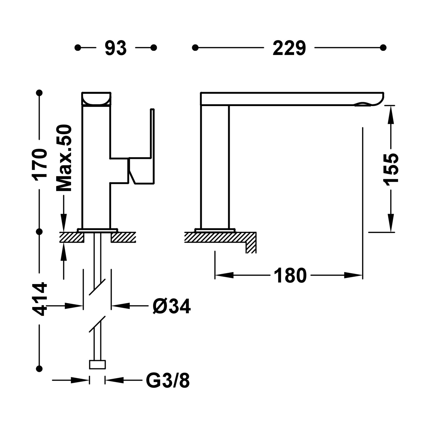 Смеситель для умывальника LOFT с одной ручкой и боковым рычагом-20020501BL TRES  - Вид №1