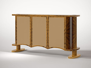 Деревянный шкаф с распашными дверями, обтянутыми кожей