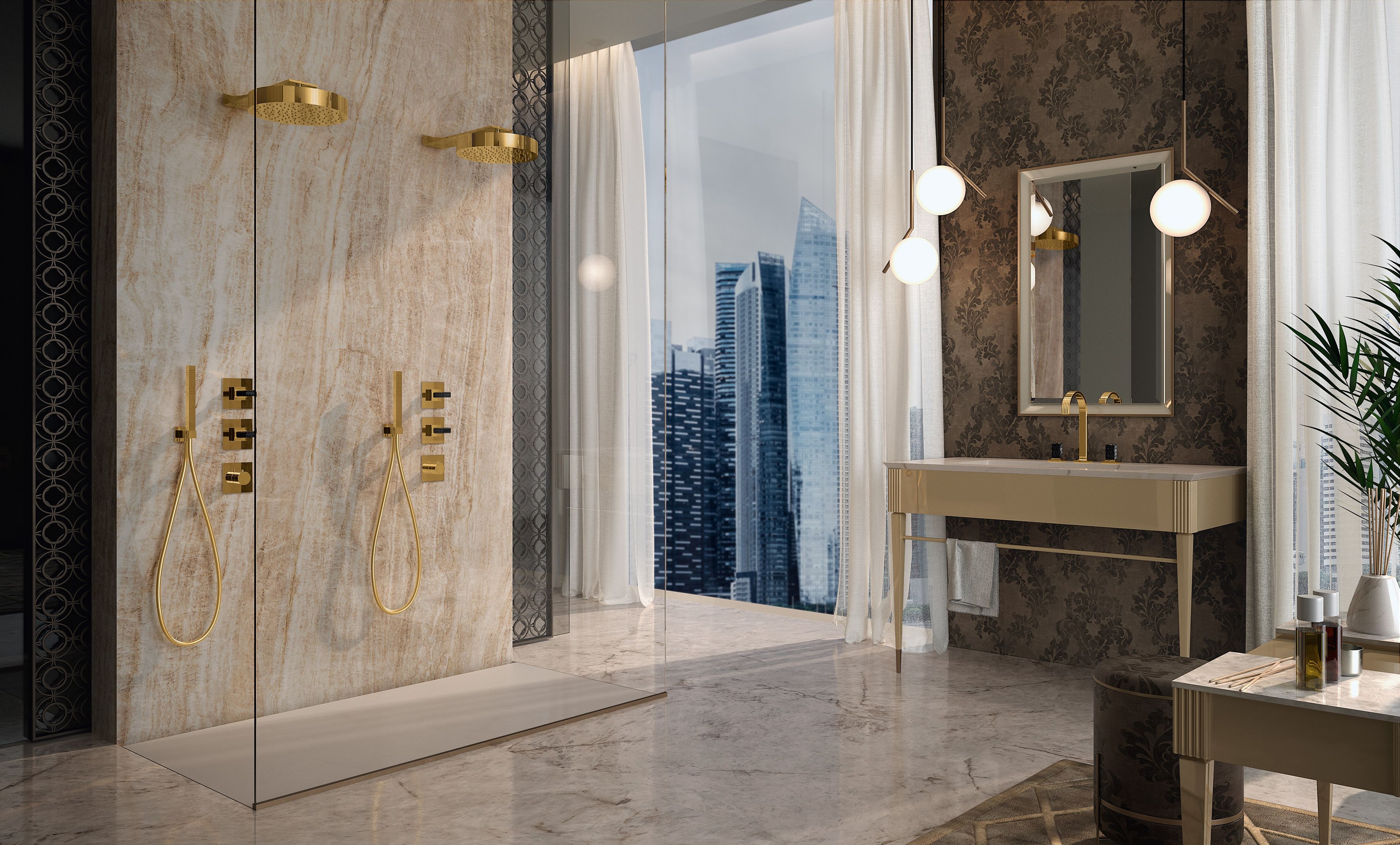 Набор для душа из латуни с душем и ручным душем Rubinetterie Treemme ARCH-00061060 - Вид №1