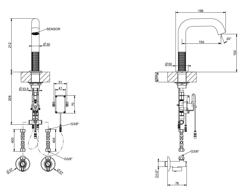 Электронный смеситель для раковины из нержавеющей стали Gessi Messi316 ARCH-00141902 - Вид №3