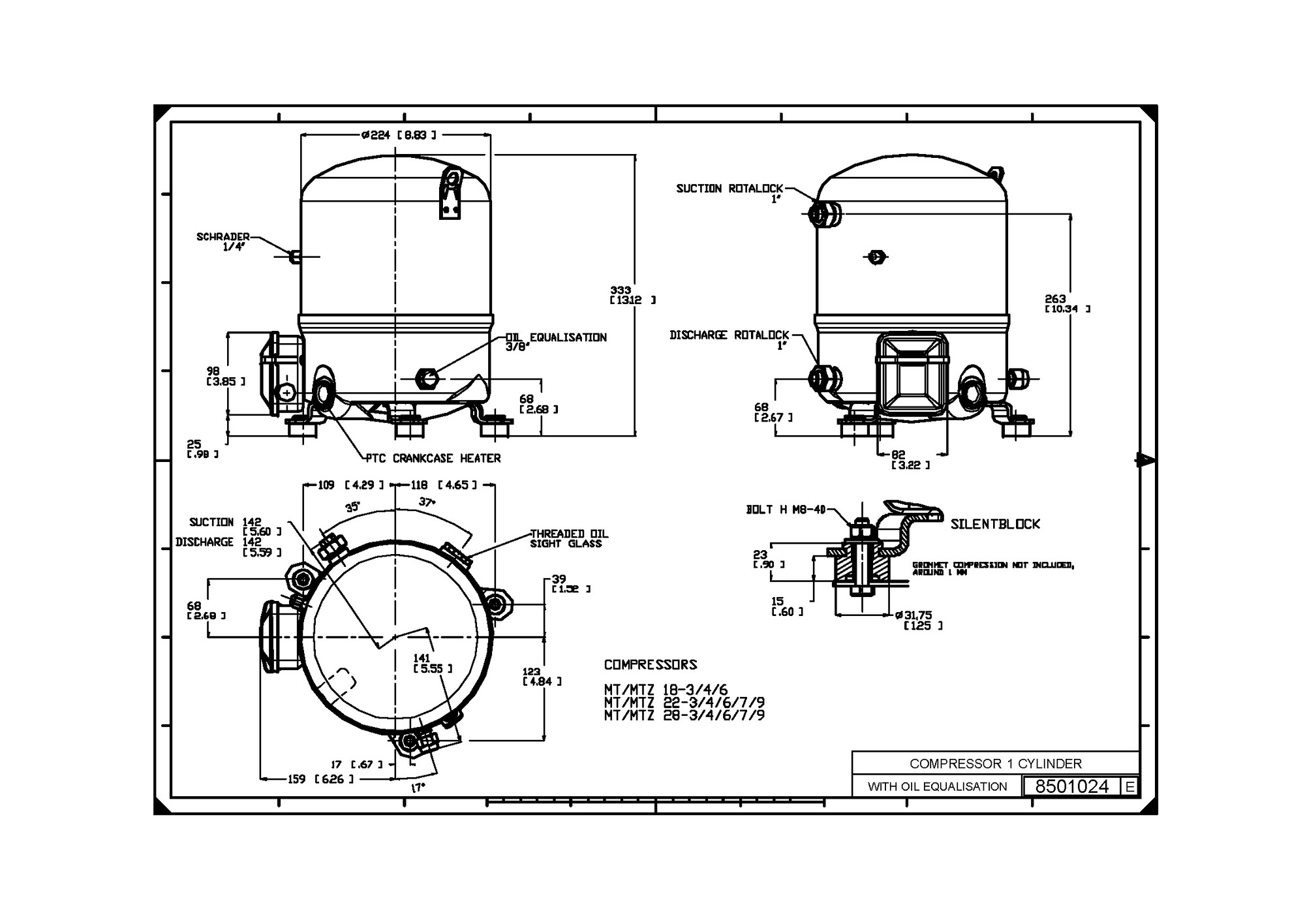 Danfoss MT/MTZ — Герметичные поршневые компрессоры MTZ28-4VI Компрессор MTZ28-4VI  - Вид №4