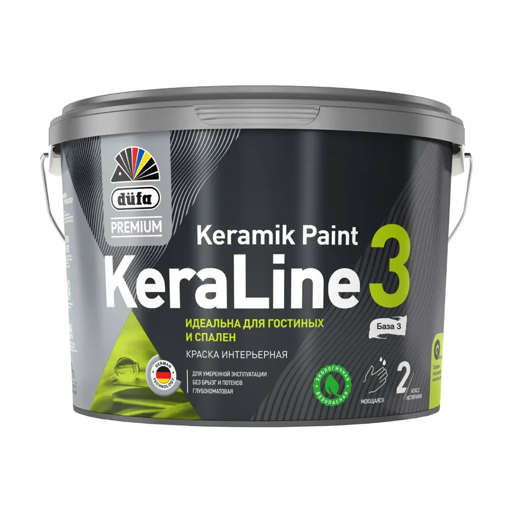 90190610 Краска для стен и потолков Dufa Premium KeraLine Keramik Paint 3 глубокоматовая белая база 1 9 л STLM-0126761