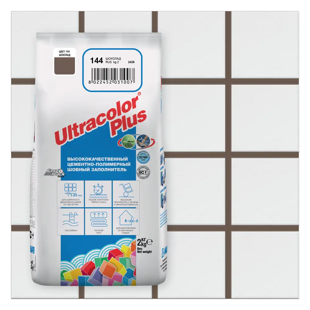 90323891 Затирка Mapei Ultracolor Plus 144 Шоколад, 2 кг STLM-0184434