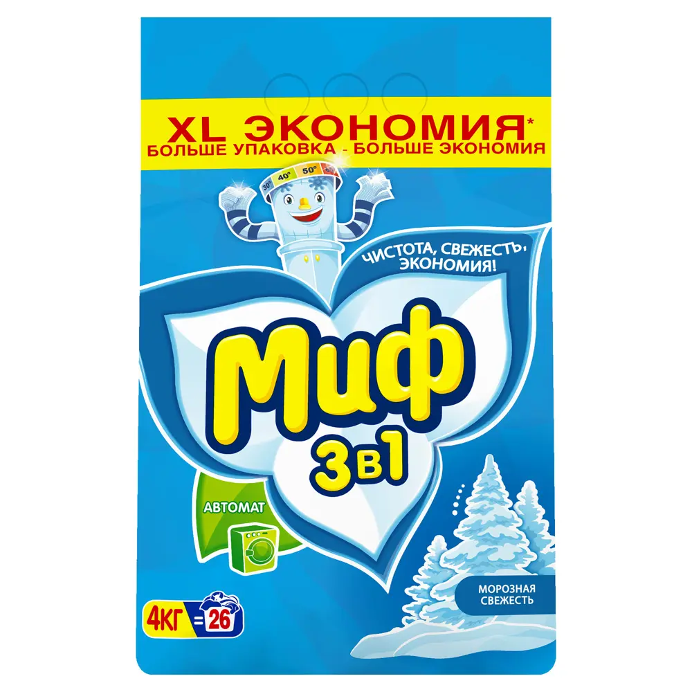 Стиральный порошок Миф 3 в 1 «Морозная свежесть» 4 кг 82510630 STLM-2121464 