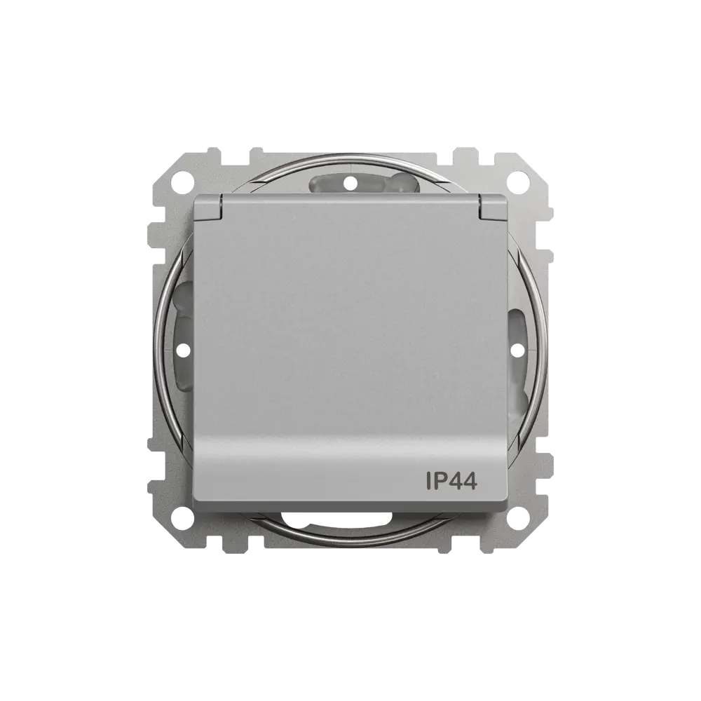 Розетка встраиваемая влагозащищенная Systeme Electric Sedna Design с крышкой IP44, цвет алюминий STLM-2205704