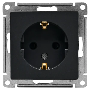 Розетка встраиваемая Systeme Electric AtlasDesign с заземлением со шторками цвет базальт