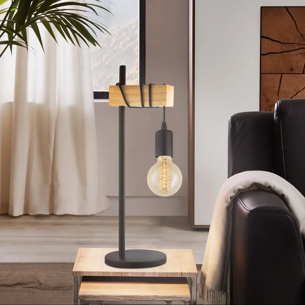 Настольная лампа Eglo «Townshend», 1хE27х60 Вт, цвет чёрный/дерево STLM-2155744 - Вид №7