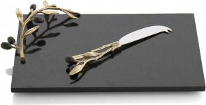 10556822 Michael Aram Доска для сыра с ножом Michael Aram Золотая оливковая ветвь 32x23см, гранит Гранит