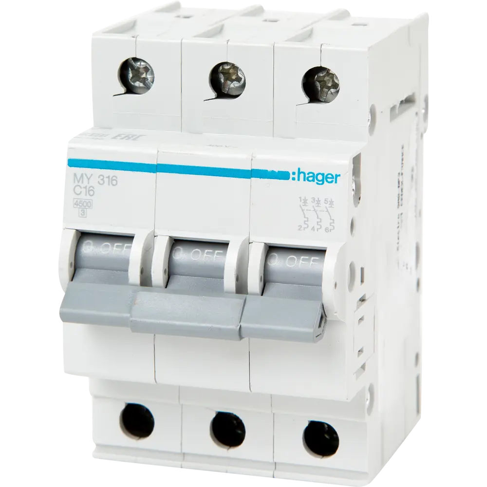 Автоматический выключатель Hager MY316 3P C16 А 4.5 кА STLM-2089517