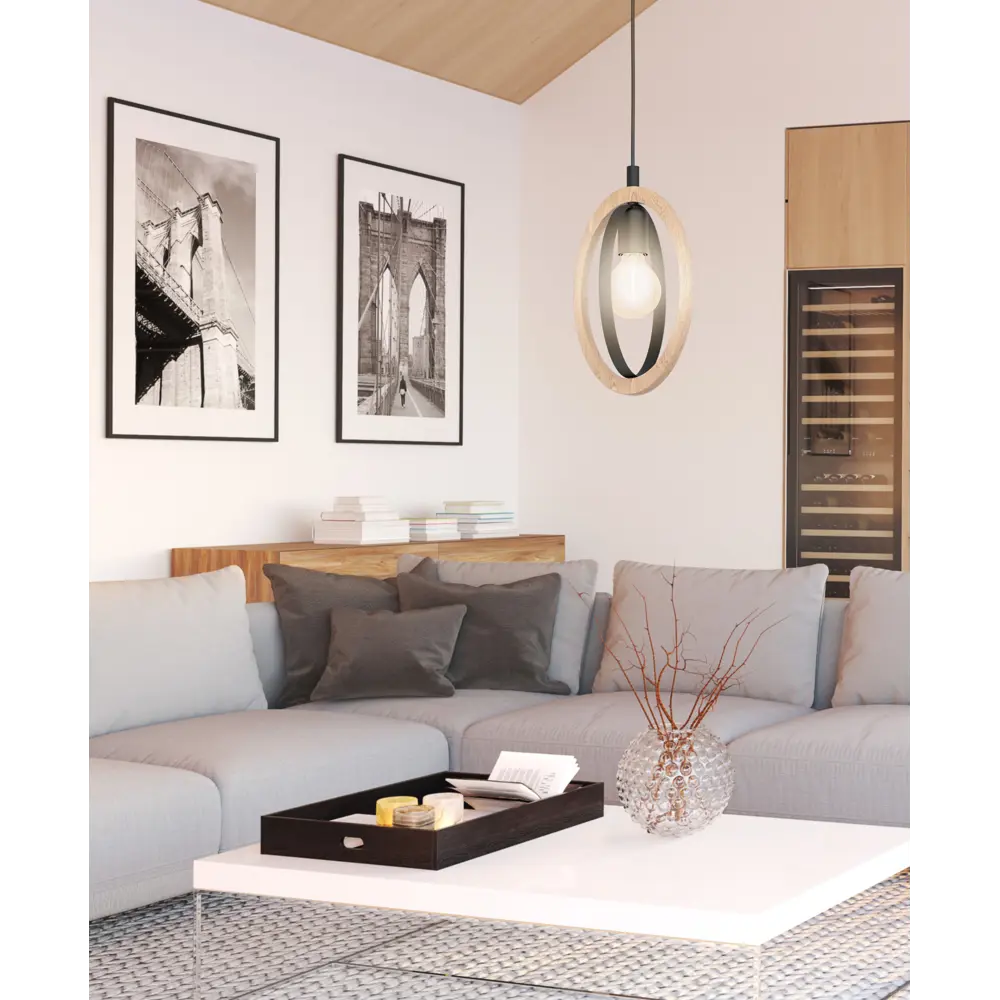 Подвесной светильник деревянный Eglo Basildon E27 60 Вт, цвет коричневый STLM-2136778 - Вид №9