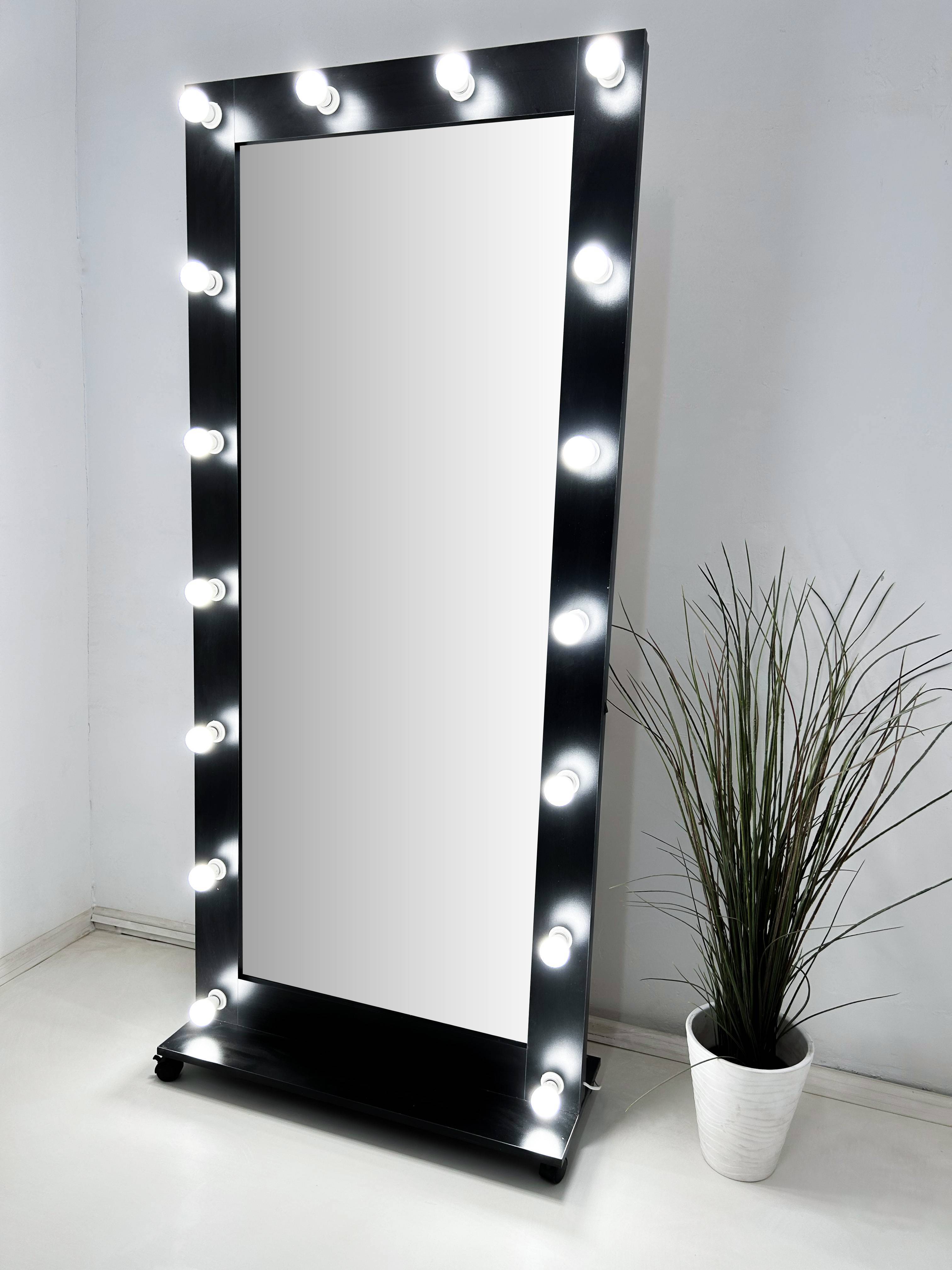 91066223 Гримерное зеркало с лампочками на подставке 182x80 см цвет черный STLM-0465742 BEAUTYUP