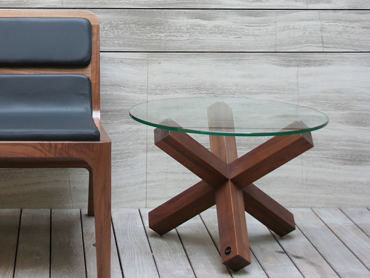 Круглый журнальный столик из массива дерева и стекла Air Division ARCH-00092510 - Вид №3