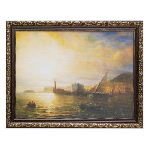 90400713 Картина в раме "Морской вид с портом и маяком", Теодор Гюден. 30х40 см STLM-0215010 АГНИ