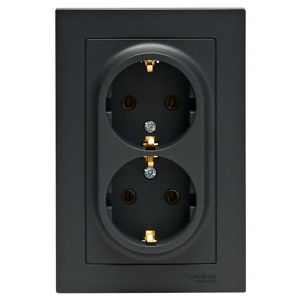 Розетка двойная встраиваемая Systeme Electric AtlasDesign с заземлением цвет базальт STLM-2111610