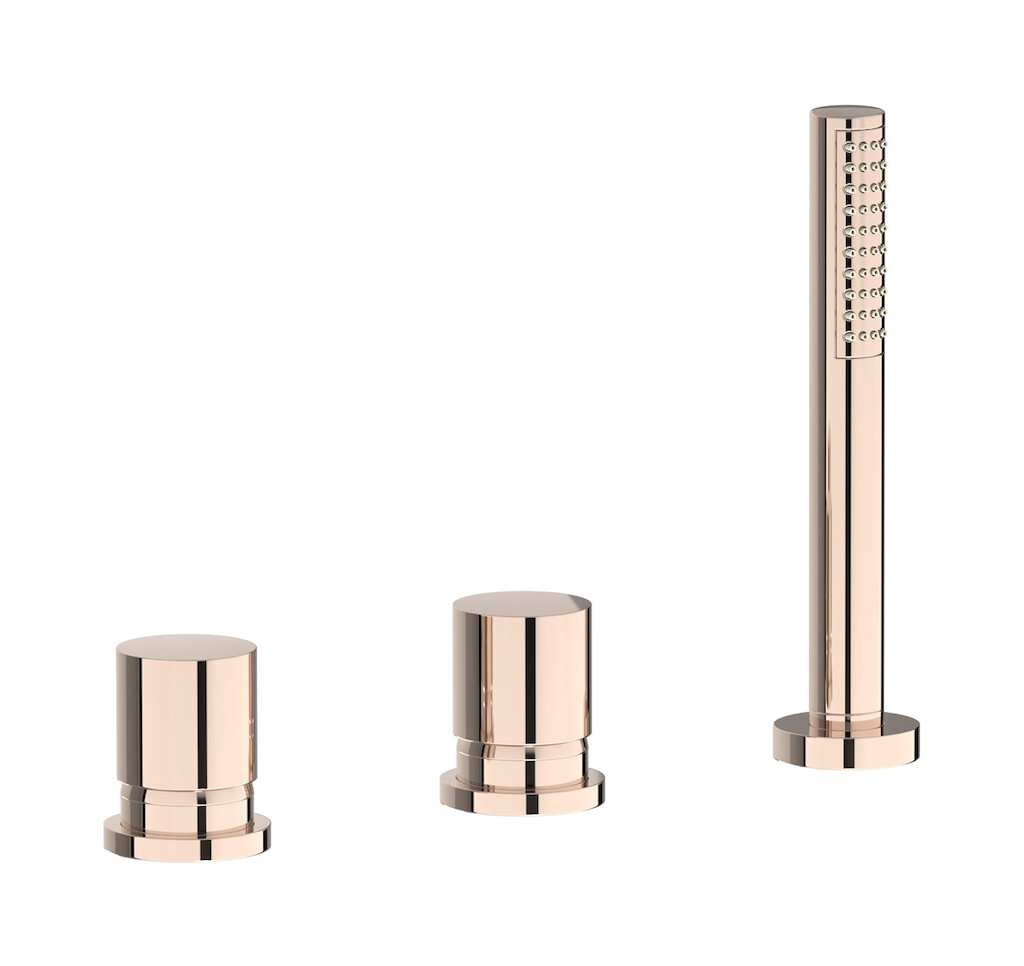 Смеситель на бортик ванной на 3 отверстия с изливом, дивертером и душевым гарнитуром. WE ARE IB rr397rs Rose Gold Brera